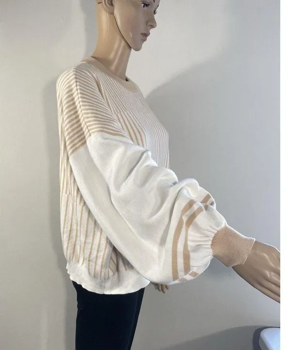 Indikah Women's M Pullover Sweater Striped Crewneck Long Ballon Sleeve Oversized - Image 3