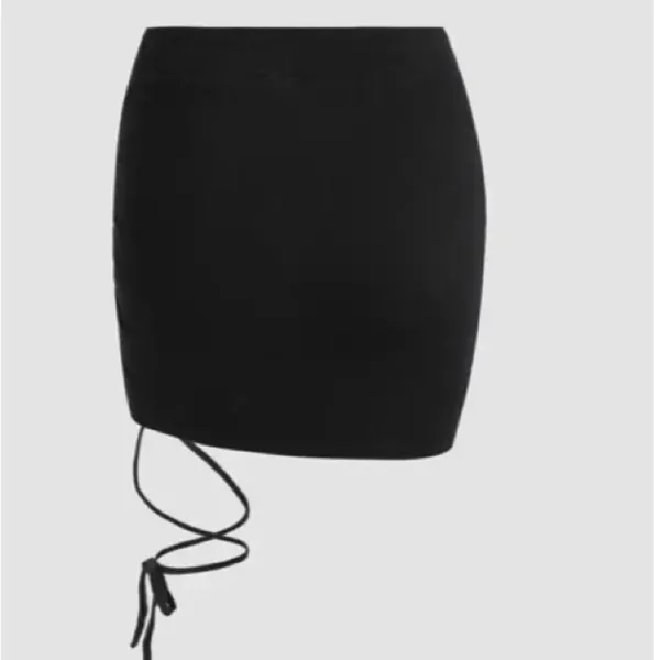 Cider Solid Ruched Mini Skirt With Strap Black S NWT - Image 4