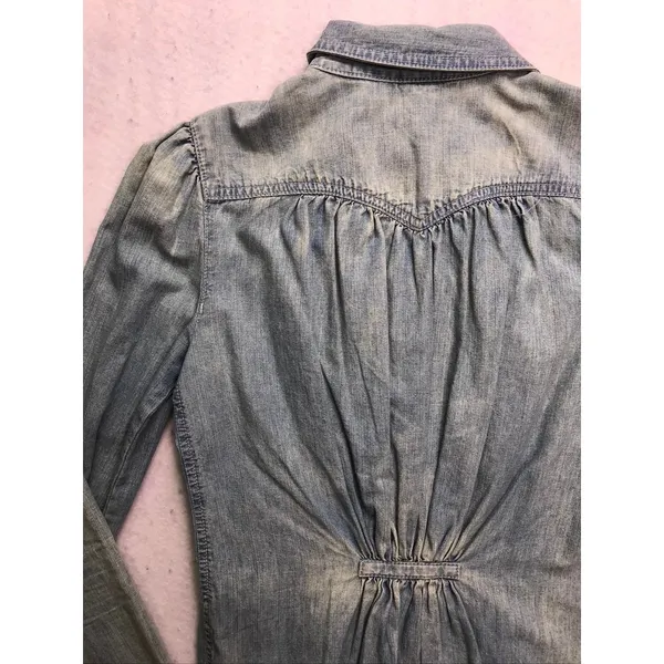 Lauren Ralph Lauren Denim Shirt Womens Small‎ Blue Pleated Puff Sleeve Western - Image 7