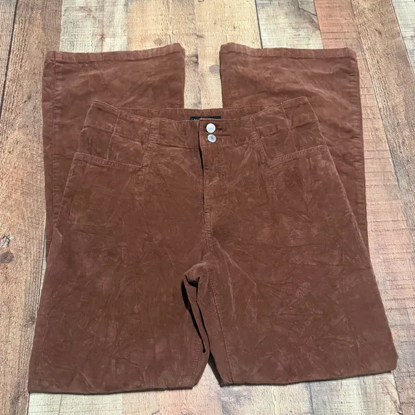 Lucky Brand Wmns Brown Corduroy Stevie High-Rise Flare Pants Sz 14 Boho Festival - Image 3
