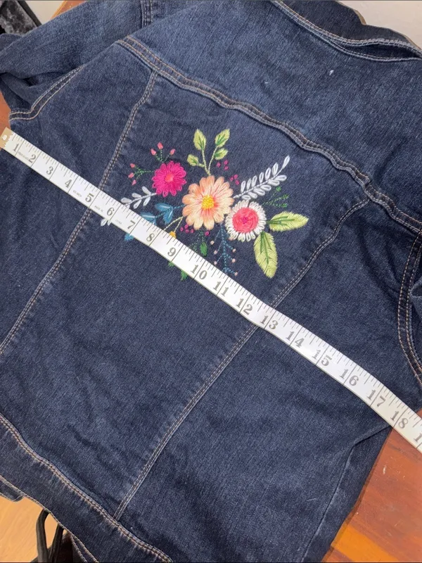 Denim Jacket Embroidered Floral Jean Jacket cottagecore teacher - Image 5