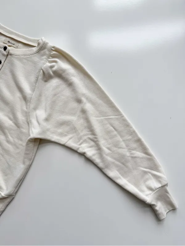 Madewell Henley Puff Sleeve Sweatshirt In Antique Cream XS - Image 5