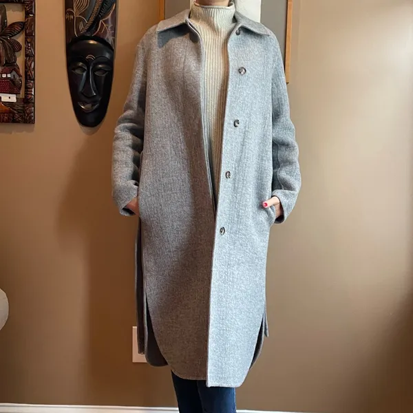 NWT Theory Womens Long Grey Wool and Cashmere Shirttail Belted Coat, size XS - Image 6