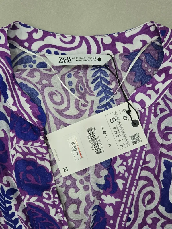 NWT! Zara Purple and White Paisley Button-Front Blouse Size S - Image 7
