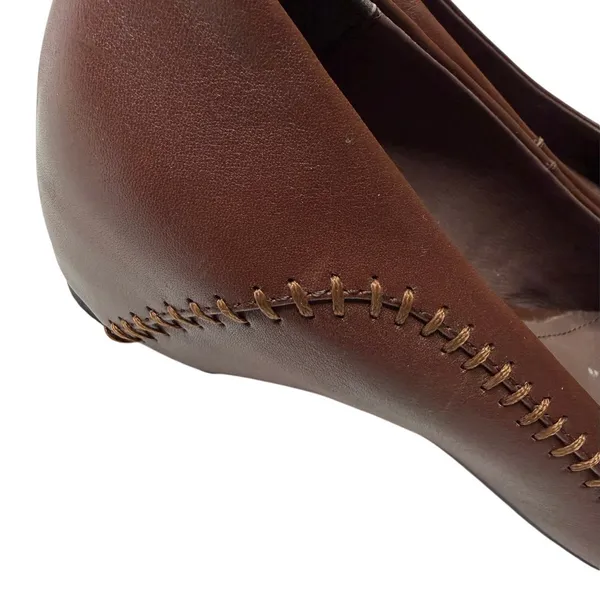 Handmade Brown Leather Pointed Toe Flats Size 6.5 (230) Whipstitch Low Heel - Image 8