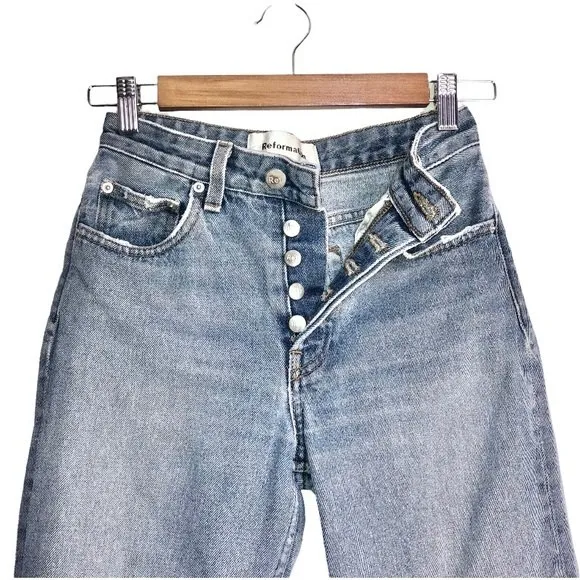 Reformation French Skinny Distressed Baltic Wash Jeans High Rise Straight-Leg 24 - Image 6