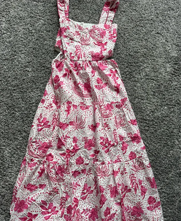 Zara White Midi Dress with Pink Floral Print - Image 4
