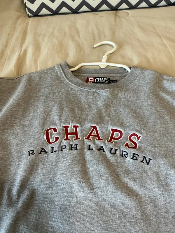 Vintage Y2K Ralph Lauren Chaps Heather Gray Logo Crewneck Sweatshirt XL - Image 7