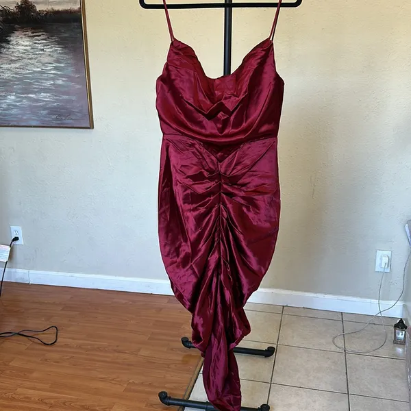 HOUSE OF CB 'Nera' Wine red Satin Draped Corset‎ Dress /Size L NWOT - Image 3