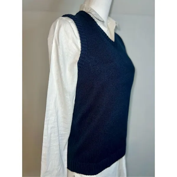 Women’s Navy Blue Knit Sweater Vest XS - Image 4