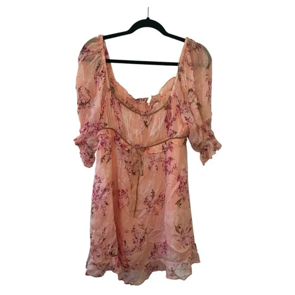 NWT Free People Peach Floral Sheer Babydoll Tunic Mini Dress Boho Romantic M - Image 4