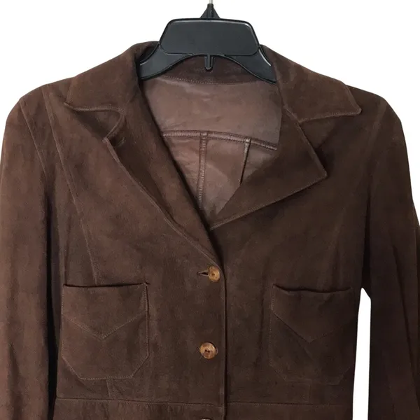 Unbranded Women's Suede Leather Button Front Jacket Small Brown boho earthy - Image 2