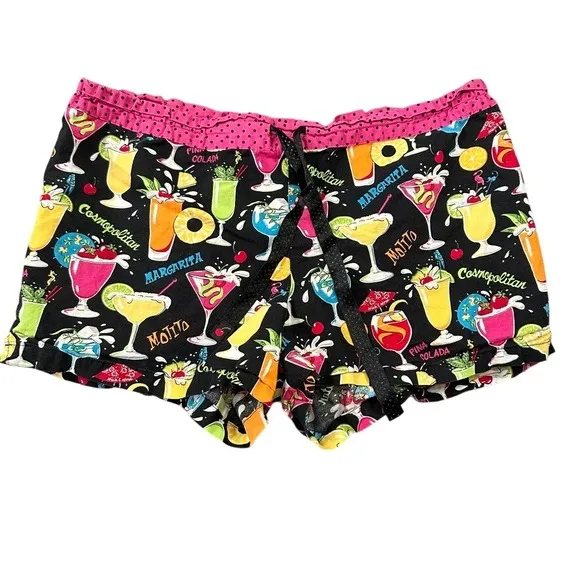 Nick & Nora Sleep Shorts Black Cocktail Margarita Print Cotton‎ Pajama Bottom - Image 2