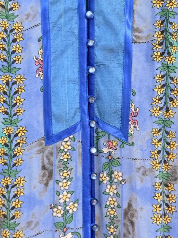 Maggie Shepherd Blue Floral Button Front Blouse Boho Top M Size M - Image 7