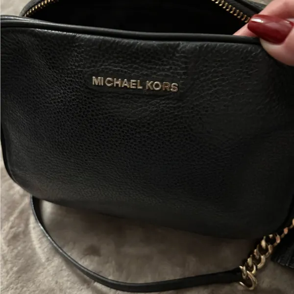 Michael Kors Black Leather Crossbody with Gold Chain and Tassel - Image 7