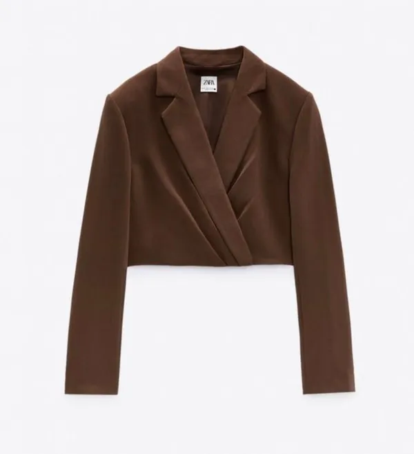 ZARA NWT  Brown CROPPED SHOULDER PAD BLAZER. - Image 8