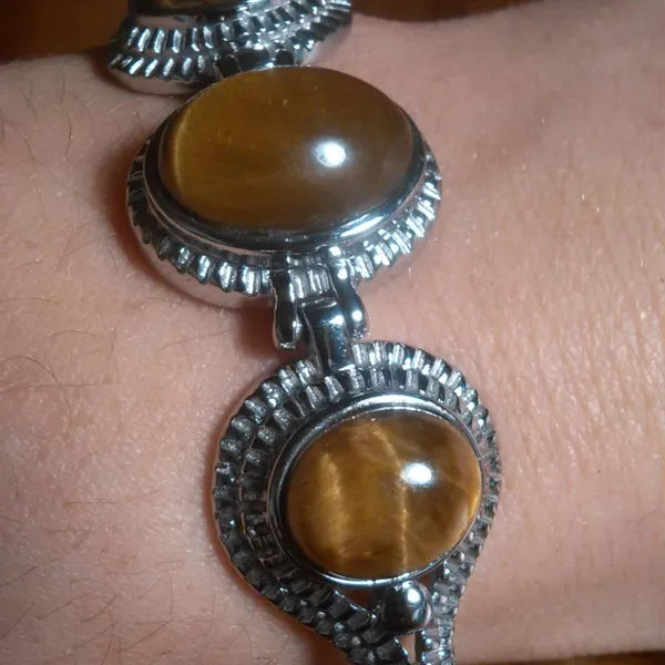 Tiger's Eye Stainless Steel Toggle Clasp Bracelet (Size 6.5 to 8 Inch) - Image 9