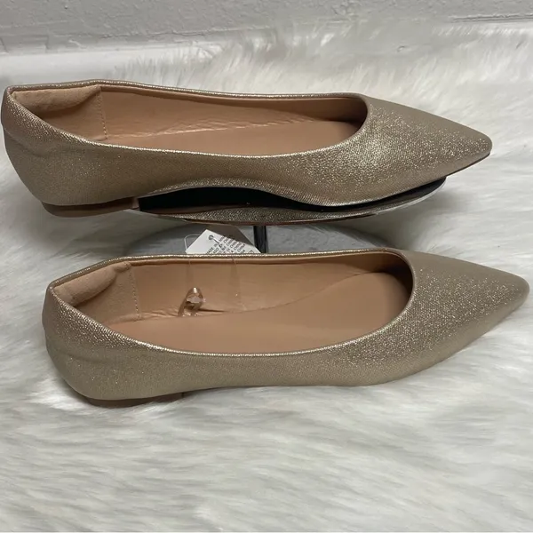 Gold Textured Pointed Toe Flats Women’s Size 8 - Image 2