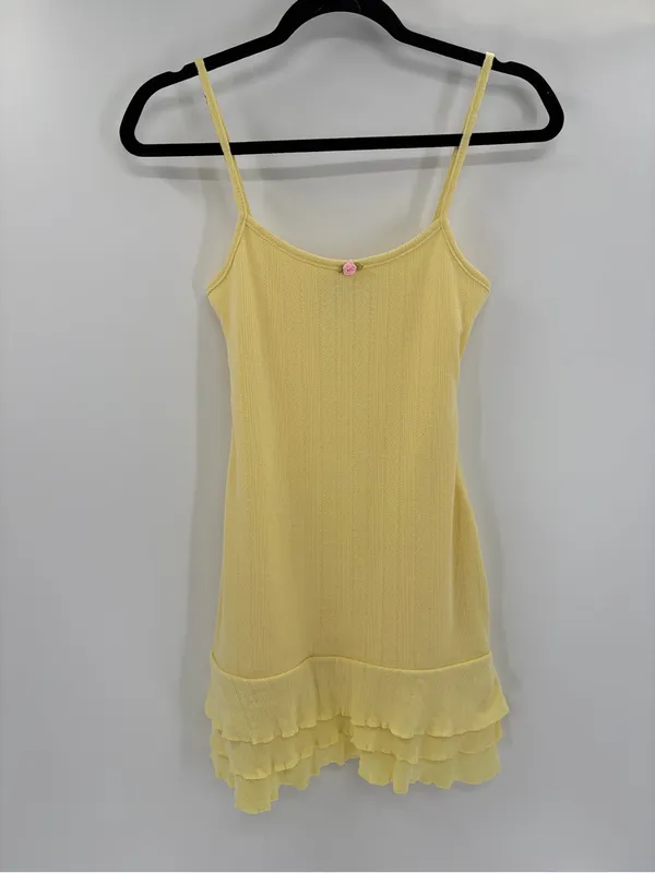 Edikted Yellow bohemian girly Ruffled Slip Dress with Pink Rose Accent size xs - Image 2