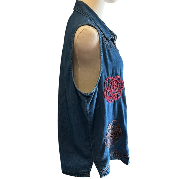 Bobbie Brooks Vest Top SZ LG Sleeveless Zip Denim Embroidered Artsy Casual Boho - Image 5