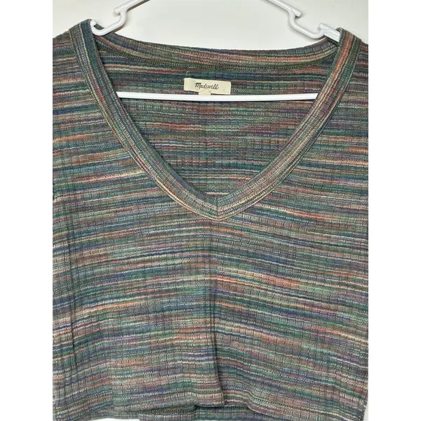 Madewell Multicolor Short Sleeve Space-Dye Brightside Rib V-Neck Crop Tee Sz M - Image 4