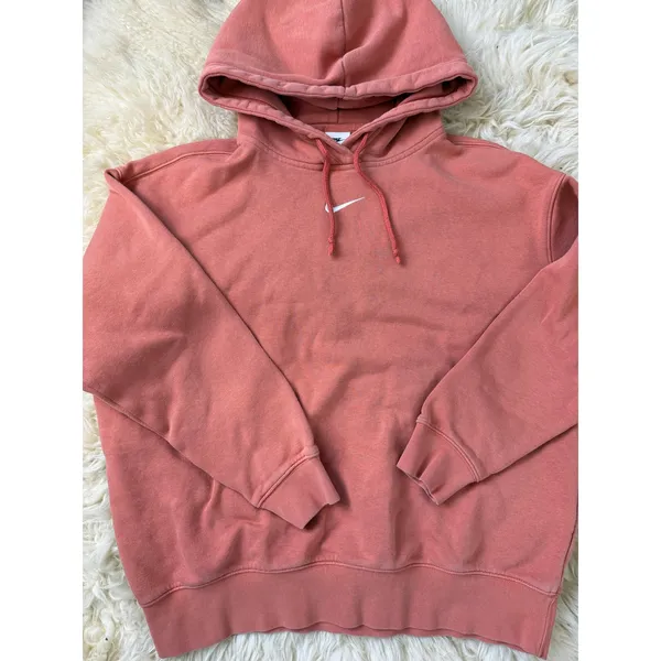 Nike Hoodie Center Logo Vintage Y2K Baggy Sun Faded Light Orange Size Small - Image 5