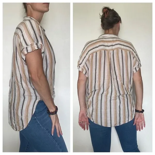 American Eagle Button Down Shirt Stripe Hi Lo Viscose Large - Image 7