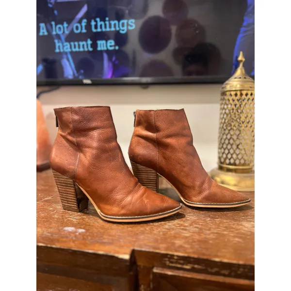 Lucky Brand Cognac Leather Pointed Toe Western Ankle Boots Women’s 7 - Image 3