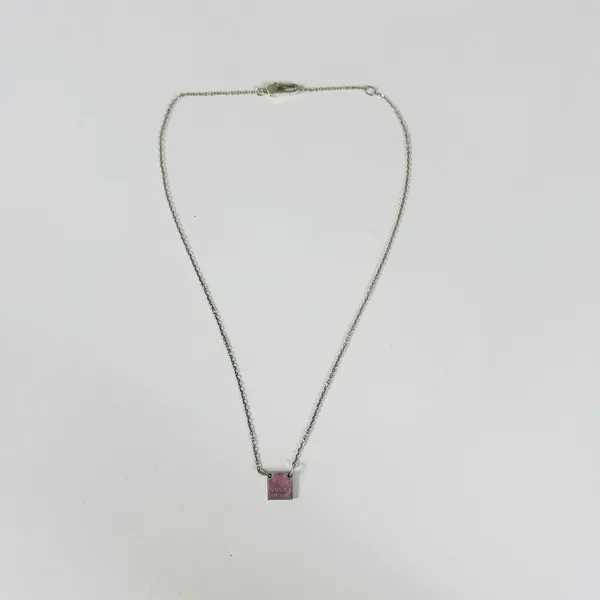 Gucci 925 Sterling Silver Square Logo Pendant Chain Necklace Made In Italy - Image 4