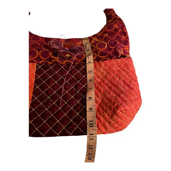 Vintage Handmade Boho Patchwork Quilted Shoulder Bag Orange Red Cottagecore - Image 8