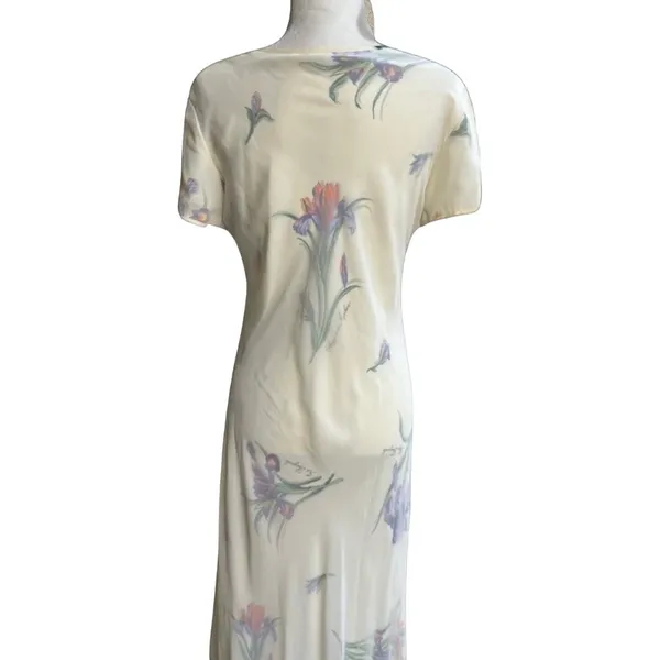 Vintage Ivory Iris Chiffon Sheer Overlay High-Low Floral Midi Dress Size 14 Mica - Image 6