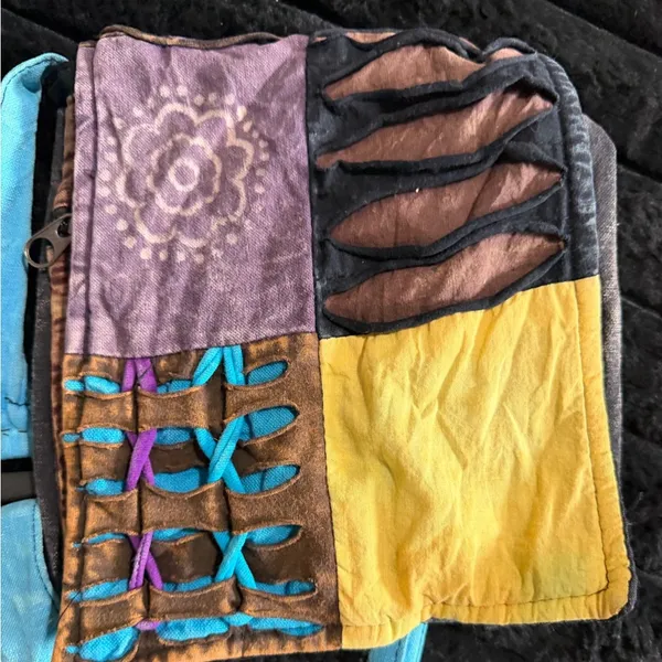 Y2K multicolored patchwork cotton bohemian hobo cross-body bag - Image 5