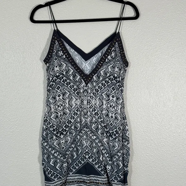 Saylor Black White Tribal Print Mini Dress Womens XS Strappy Festival Boho Beach - Image 8