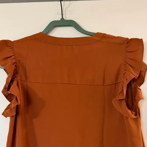 Zenana Outfitters Rust Orange Cap Sleeve V-Neck Blouse - Image 4