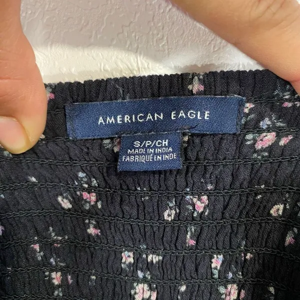 American Eagle Floral Babydoll Mini Dress Women Small Navy Button Front Sundress - Image 3