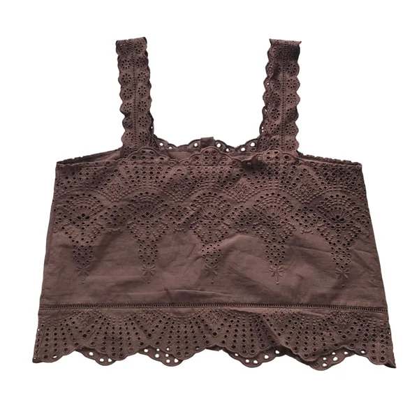 Joie Brown Eyelet Embroidered Scalloped Button Front Cotton Camisole Tank Top‎ L - Image 3