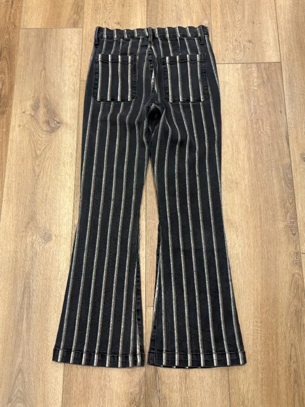 🌟 Frame 🌟 Striped Le Bardot Crop Flare Patch Pocket Denim Jeans Black Wash 27 - Image 7