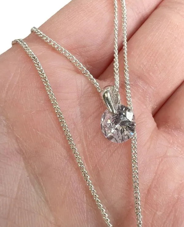 Cubic Zirconia Double Layered Dainty Silver Chain Necklace - Image 5