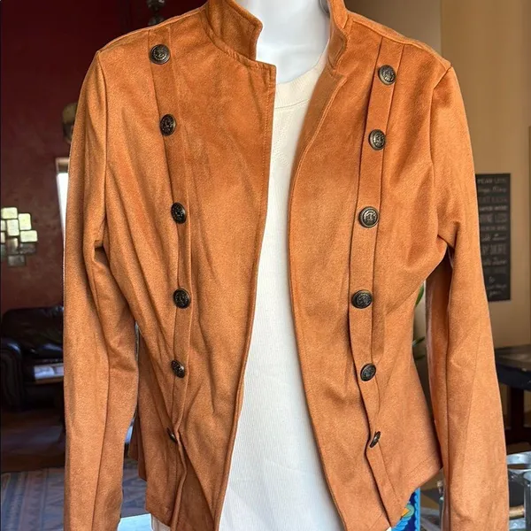 Rust colored faux Suede Military Field Jacket Tan Size M - Image 3