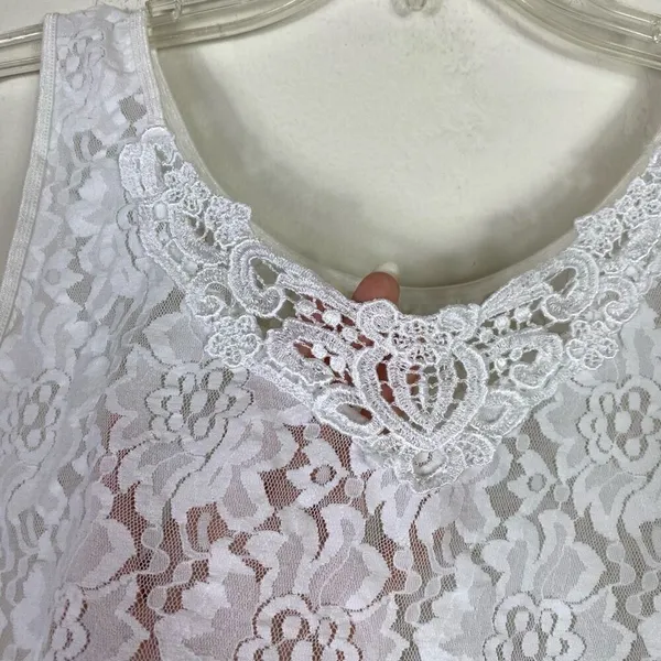 Vintage y2k White Sheer Floral Lace Cami Tank Top Size L - Image 4