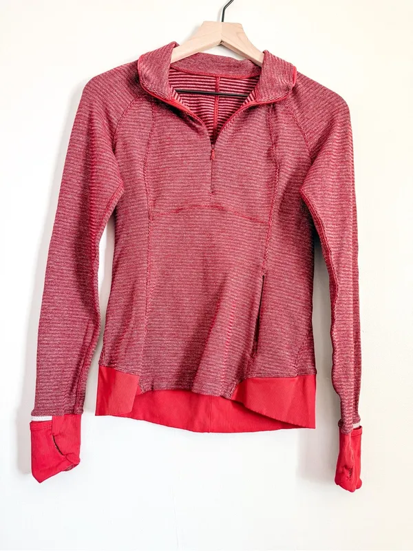 Lululemon Red Half Zip Pullover Thumbholes Athletic Top Size 6 - Image 2