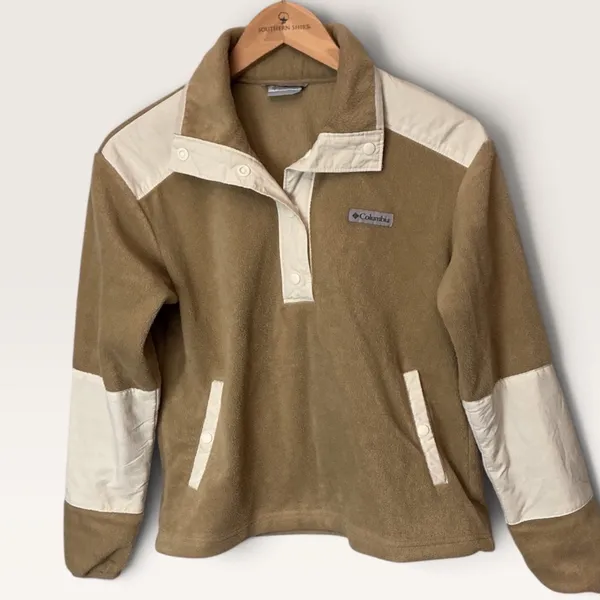 Columbia Womens Tan Cream Snap Fleece Pullover Sweater AL9102 Small - Image 2