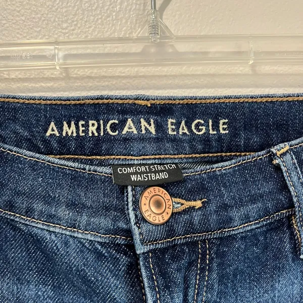 American Eagle 90s Flare Jeans 16 Short Comfort Stretch Waist Distressed‎ Hem - Image 6