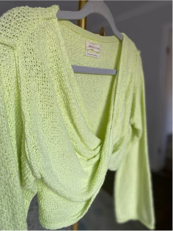 Urban Outfitters Neon Lime Cropped Top Knit Drape Front Sweater Festival Boho S - Image 4