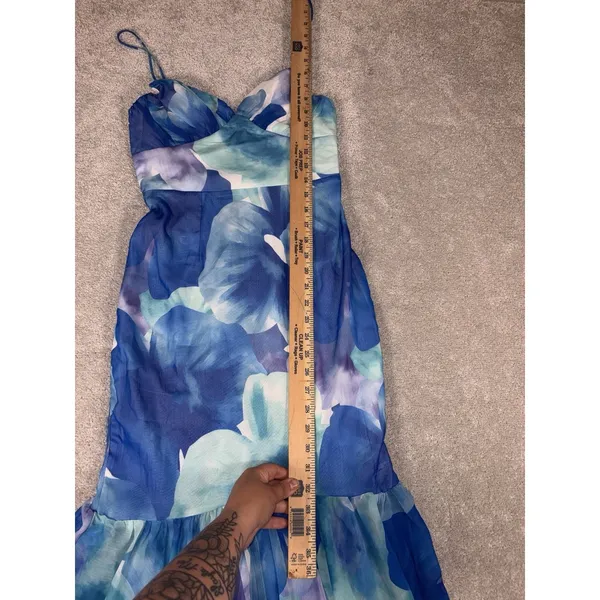 Here‎ Comes The Sun Sunni Low Back Midi Dress Floral Blue Xs Fit & Flare - Image 8
