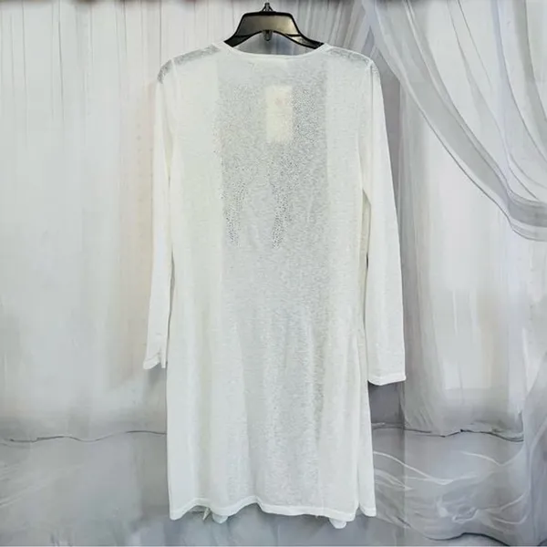 Sheer White Duster Top Rhinestone Angel Wings Open Cardigan Cover Sexy L XL Sexy - Image 2