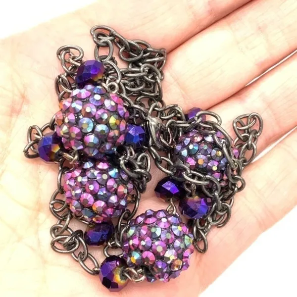 Black purple iridescent sparkly balls chain‎ link necklace Fairycore whimsy - Image 4