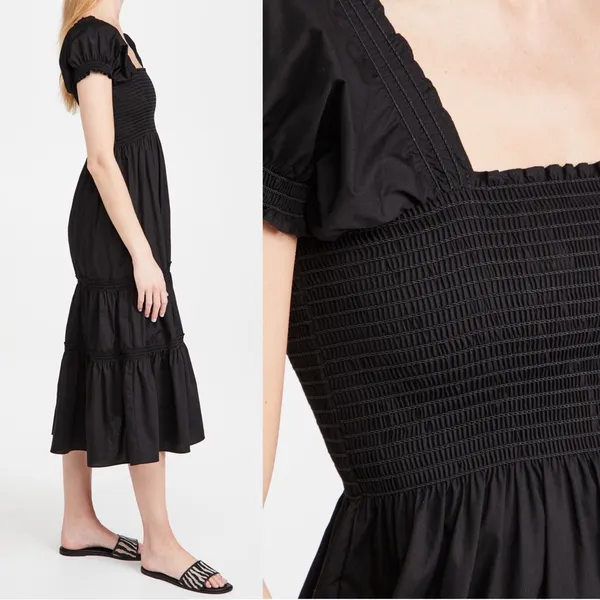Anthropologie O.P.T. • Daphne Square Neck Smocked Maxi Dress black cotton poplin tiered - Image 4