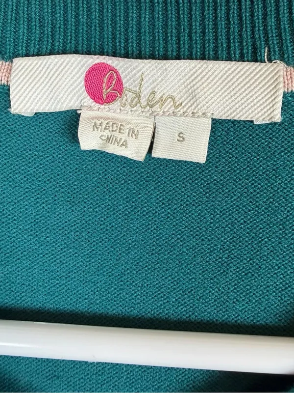 Boden Teal Ribbed Crew Neck Cardigan Classic Preppy Cotton Long Sleeve Size S - Image 6