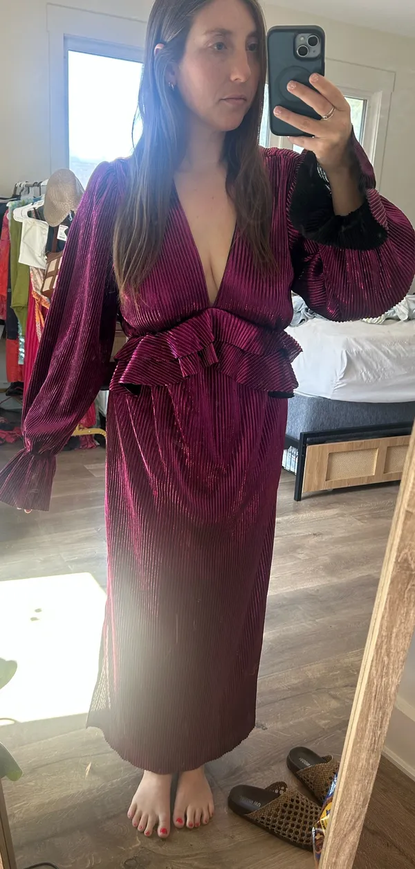 Nasty Gal Metallic Pleated Pink/Purple Maxi Dress - Image 2